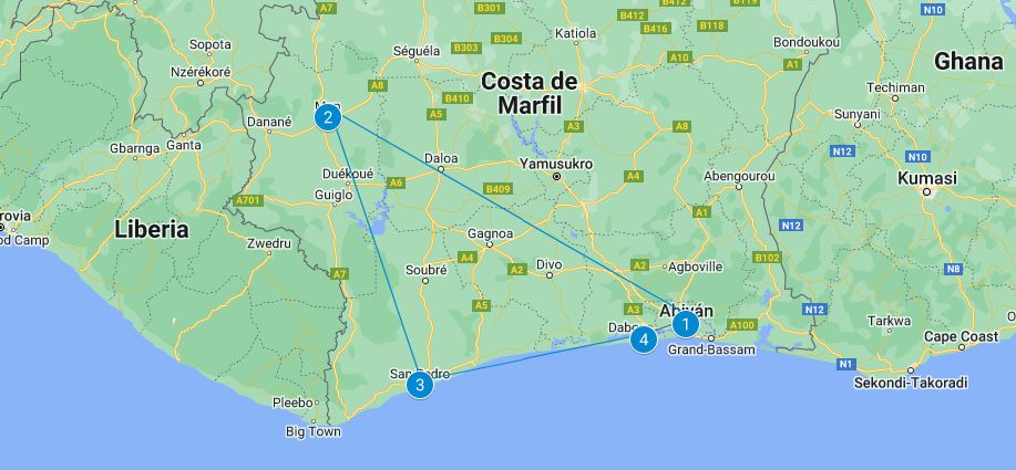 Itinerario recomendado para Costa de Marfil